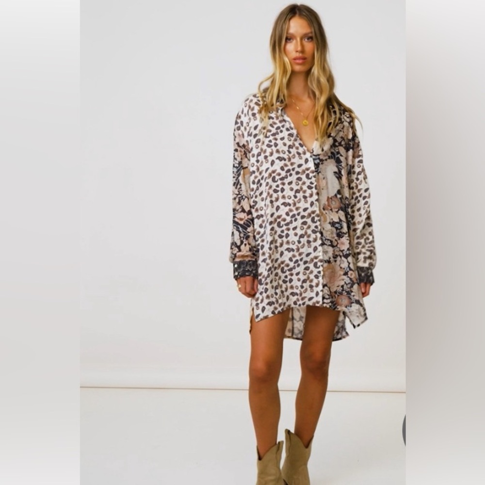 Spell RENEW PATCHWORK SHIRT DRESS medium NWT